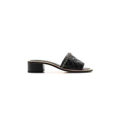 CHANEL LAMBSKIN QUILTED CHAIN CC SANDALS G45671